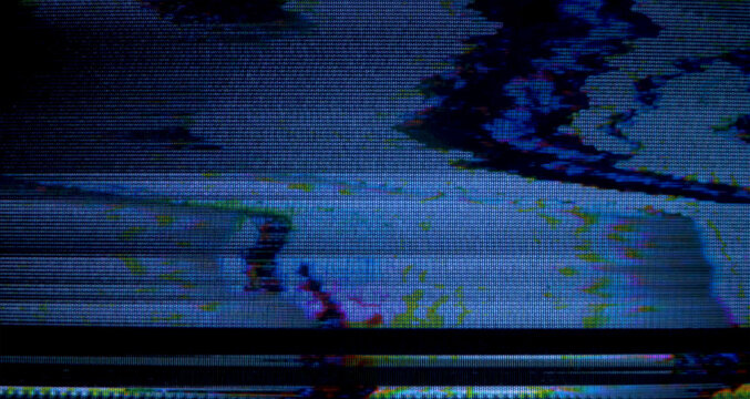 Abstract digital glitch effect on a black background. Screen texture