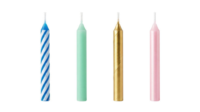 Four colorful birthday candles isolated on white background