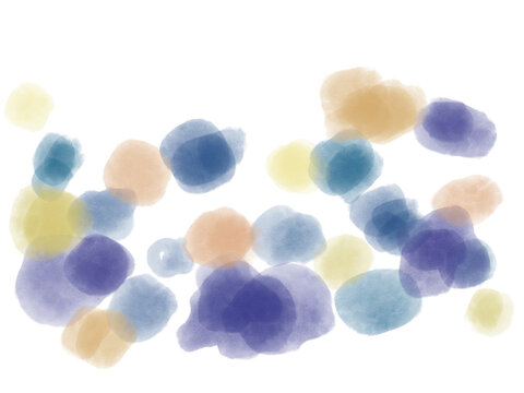 青や紺やベージュのにじむ水彩のドットの背景イラスト
