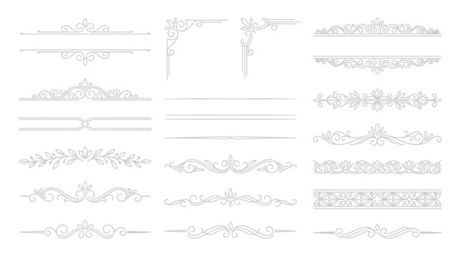 Ornate Decorative Flourishes, Dividers, and Borders Set Isolated