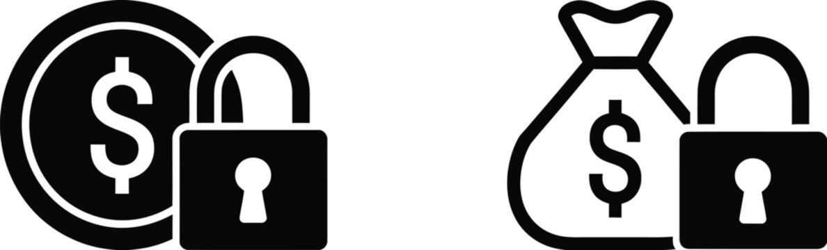 Fixed income icon set, secure investment, protected savings, financial security and locked money symbols, professional vector illustration for banking, finance and wealth management.