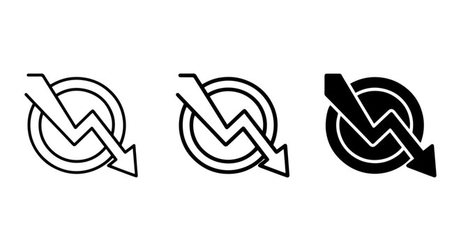 Down Trend Icons, Financial Decline Symbols, Economic Crisis Vector Graphics