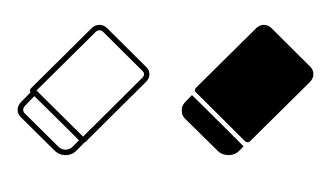 Eraser Icon Set, Rubber Stationery Tool, Office Supply Vector Graphics