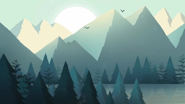 Animated mountain landscape with glowing particles