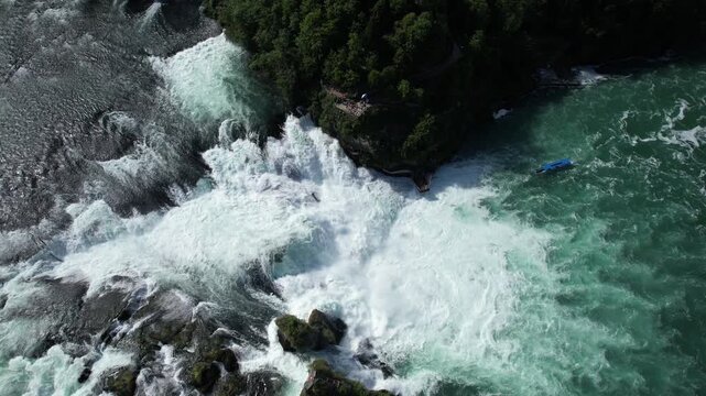 Waterfall Rhine Falls near Neuhausen am Rheinfall seen from the air, Switzerland