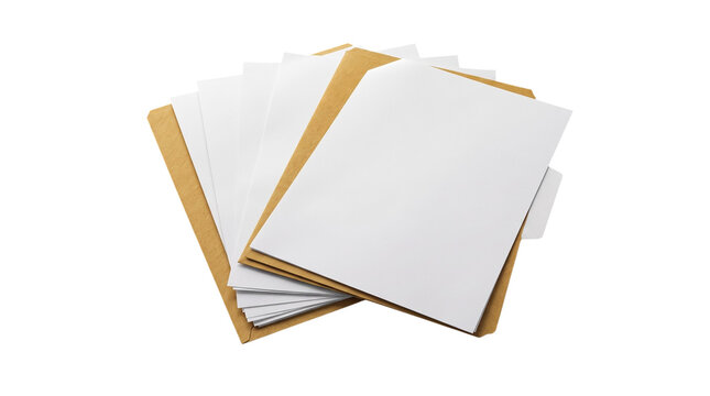 Fanned out office documents and papers inside manila folders setup