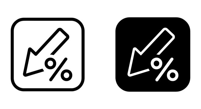 Discount Icon Set, Percentage Down Arrow Symbols, Sale Price Reduction Graphics, Commerce Reduction Icons