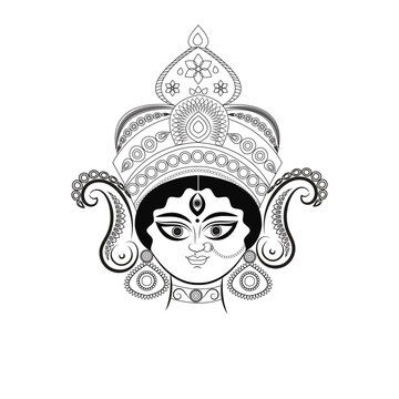 Bengali Maa Durga Goddess Face Line Art Vector Illustration for Durga Puja
