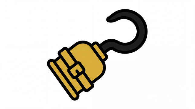 Minimalist black and white line art vector icon of a golden hook hand