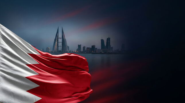Majestic city skyline silhouette with the Qatar flag waving prominently at dusk emphasizing national pride and urban grandeur