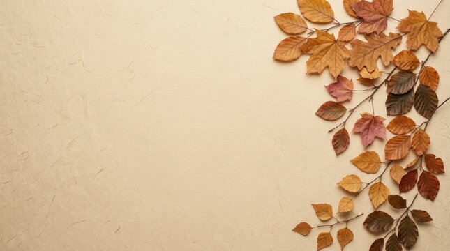 A beautiful thanksgiving fall foliage border featuring colorful autumn leaves on a soft neutral background for seasonal holiday design projects