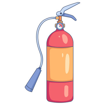 Red fire extinguisher with pressure gauge and safety hose for fire safety and emergency prevention