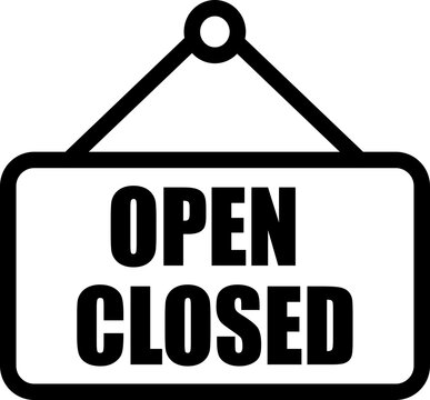 Open and closed reversible hanging door sign line icon for shop and restaurant hours