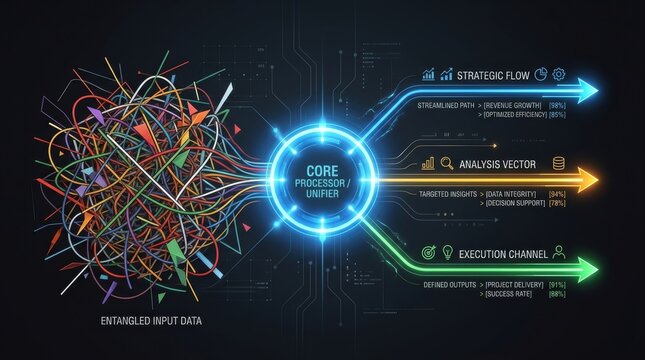 Central processor simplifies complex data into strategic workflows with structured pathways analysis