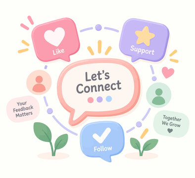 Let's Connect Social Media Engagement Concept with Cute 3D Pastel Speech Bubbles