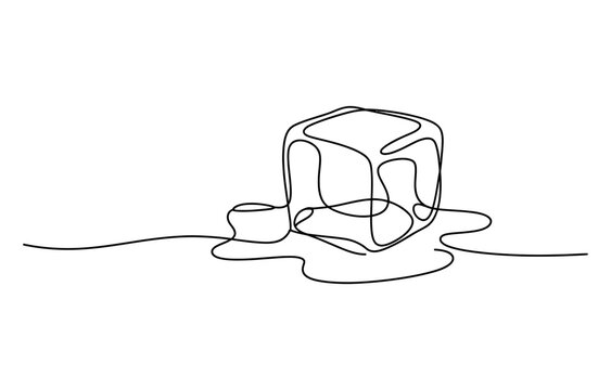 Single continuous line drawing of a melting ice cube
