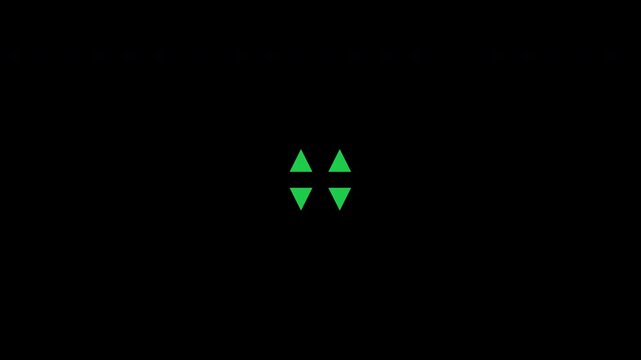 Minimal square loader with four green gable-shaped icons at the corners that scales and rotates in a continuous spin cycle, with the bottom pair flipped 180 degrees for a symmetrical mirrored look.