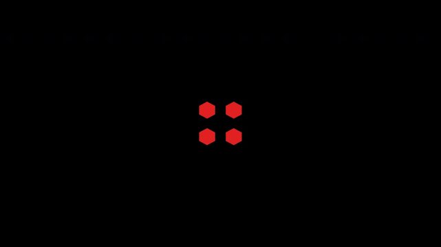 Minimal square loader with four red hexagons at the corners that scales and rotates in a continuous spin cycle, ideal for modern UI loading states.