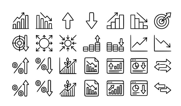 Business Increase Decrease Growth Analytics Outline Icon Set