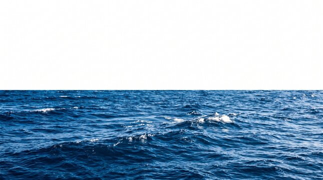 Open ocean sea water surface featuring sparkling ripples and waves on a pure white backdrop