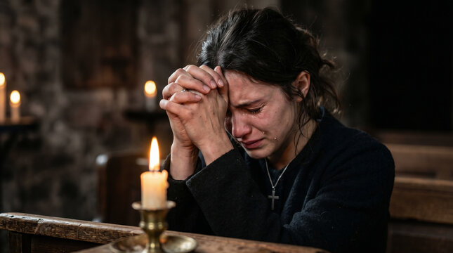 The early church gathered in secret, praying fervently by candlelight while Peter is locked in King Herod's prison