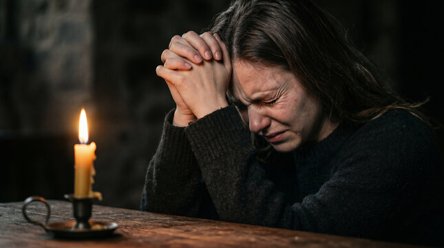 The early church gathered in secret, praying fervently by candlelight while Peter is locked in King Herod's prison