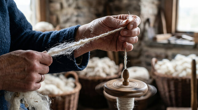 Proverbs 31, The virtuous, hardworking woman spinning wool into yarn with a wooden spindle late into the night