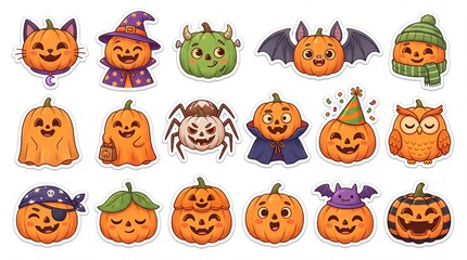 Fototapeta premium Cute spooky character set featuring various halloween pumpkins