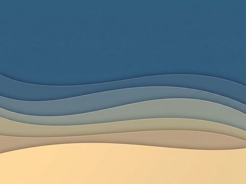 Minimal Layered Blue and Beige Wavy Landscape Background with Soft Abstract Hills and Copy Space