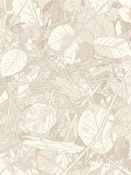 High Key Beige Botanical Debris Texture with Dry Leaves Twigs and Organic Forest Floor Pattern