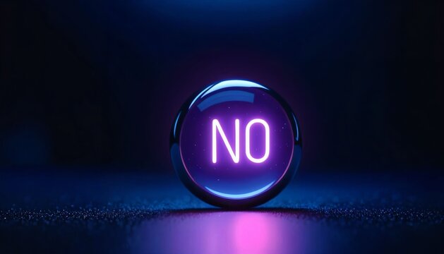 Purple glowing no button on dark background