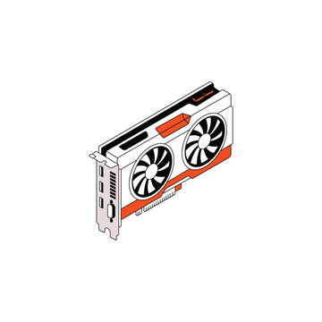 Isometric graphics card vector illustration for gaming hardware