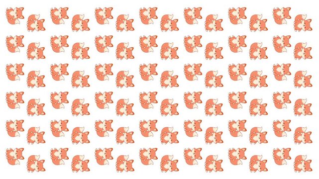Cute Orange Fox Animals Seamless Pattern Background Loop