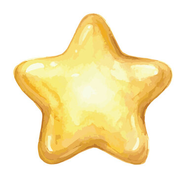 Cute watercolor golden star illustration with glowing rounded edges.