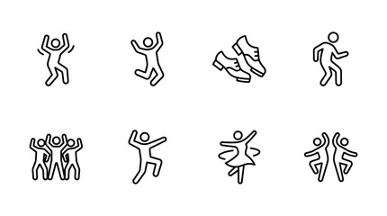 Fototapeta premium Human movement and dance activity icons in simple line style with tap dance movement activity exercise ballroom