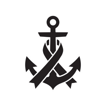 Nautical Anchor Wrapped with Awareness Ribbon Black Vector Silhouette Icon