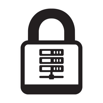 Data Security and Server Protection Vector Icon Featuring Padlock and Database Rack