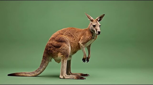 Side view of a kangaroo standing against a chroma key green background video clip