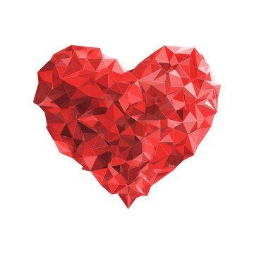 A low poly red heart shape isolated on a white background on transparent background