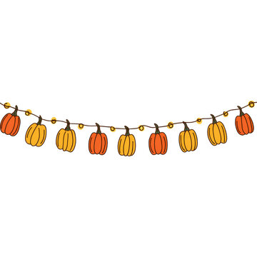 A festive pumpkin garland illustration on a white background on transparent background