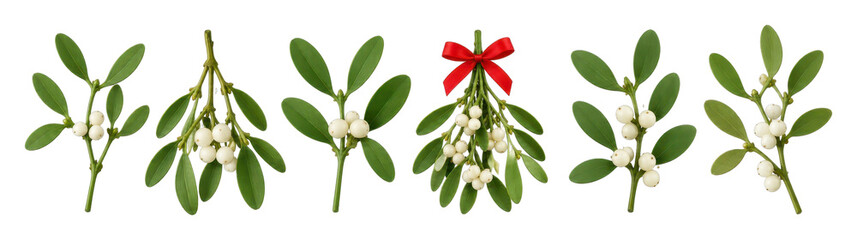 Naklejka na ściany i meble PNG Mistletoe branches with white berries and red ribbon
