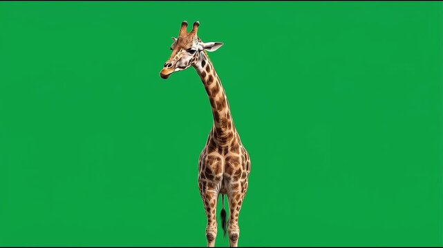 Majestic giraffe standing still on green screen background, high quality video footage