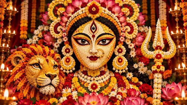 Goddess Durga in floral pattern concept