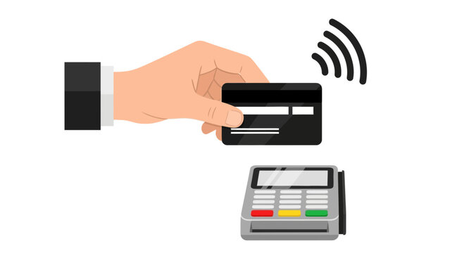 Contactless Payment with Credit Card and POS Terminal Vector Illustration