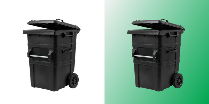 Black wheelie bin for waste management and garbage disposal