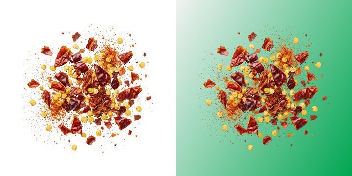 Red chili flakes and seeds exploding in dynamic spice burst
