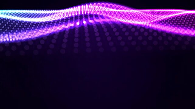 Neon Wave Particle Motion Graphic Background with Smooth Flowing Blue and Purple Glowing Dot Points