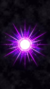 abstract motion graphic glowing purple energy burst radiating from center on dark background, digital pulse explosion