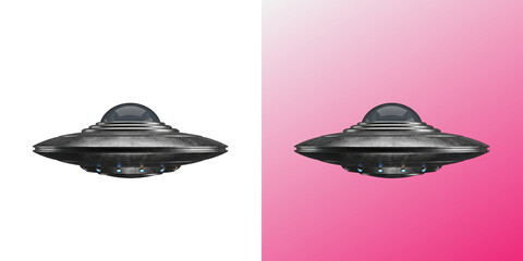 UFO flying saucer spacecraft exploring deep space and universe © Design Helbox