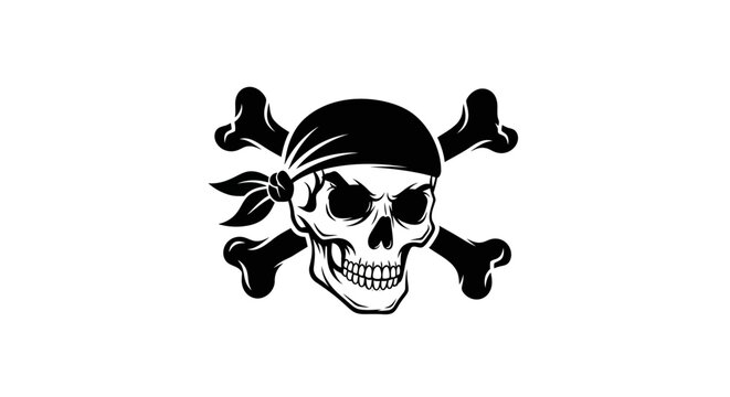 Pirate skull and crossbones symbol with bandana isolated on white background, Vector, illustration